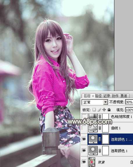 ‘Photoshop为美女图片打造出柔美的淡调灰绿色韩系效果‘