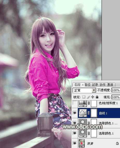 ‘Photoshop为美女图片打造出柔美的淡调灰绿色韩系效果‘