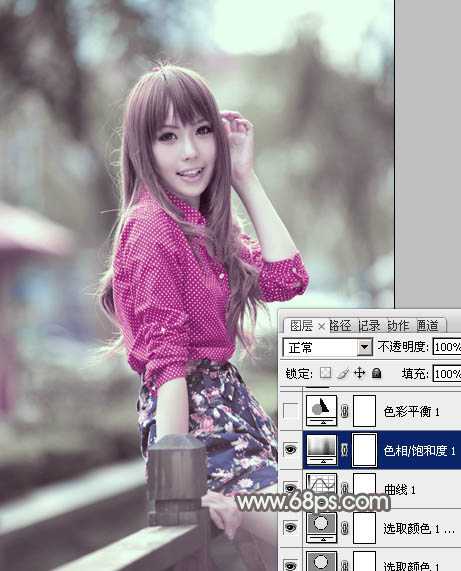 ‘Photoshop为美女图片打造出柔美的淡调灰绿色韩系效果‘