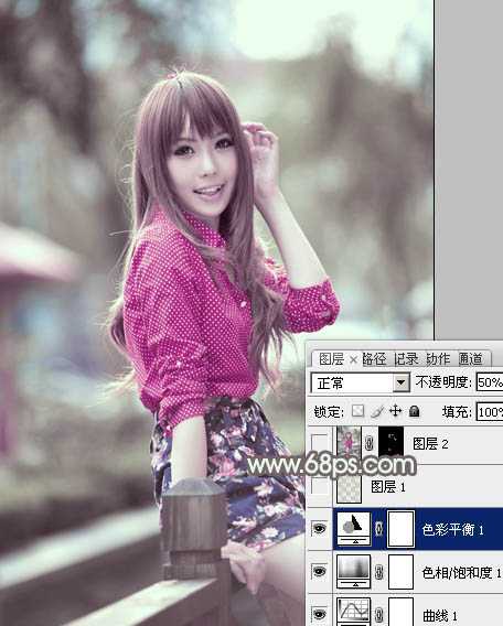 ‘Photoshop为美女图片打造出柔美的淡调灰绿色韩系效果‘