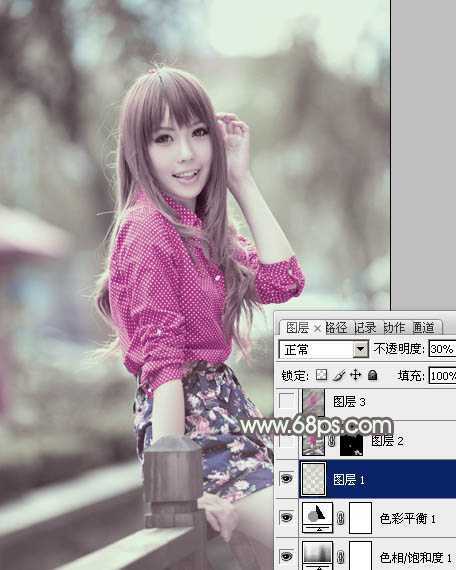‘Photoshop为美女图片打造出柔美的淡调灰绿色韩系效果‘