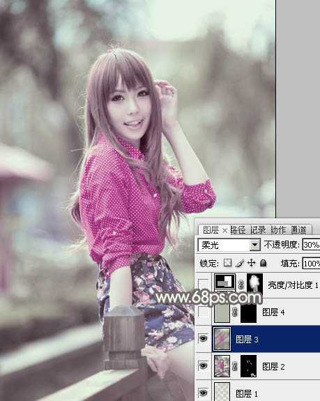 ‘Photoshop为美女图片打造出柔美的淡调灰绿色韩系效果‘