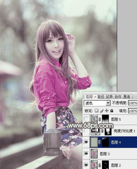 ‘Photoshop为美女图片打造出柔美的淡调灰绿色韩系效果‘