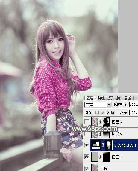 ‘Photoshop为美女图片打造出柔美的淡调灰绿色韩系效果‘