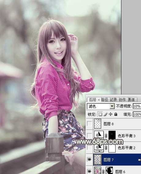 ‘Photoshop为美女图片打造出柔美的淡调灰绿色韩系效果‘