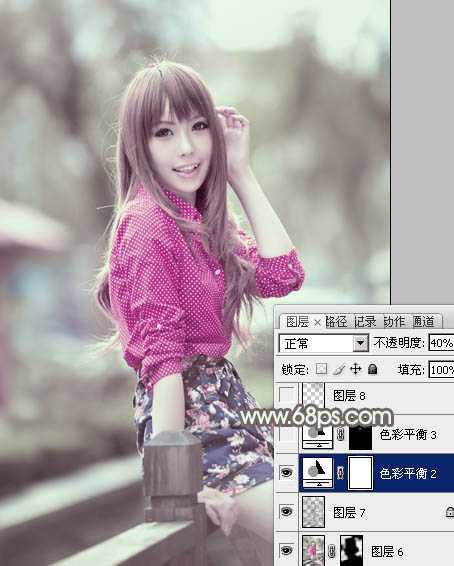 ‘Photoshop为美女图片打造出柔美的淡调灰绿色韩系效果‘