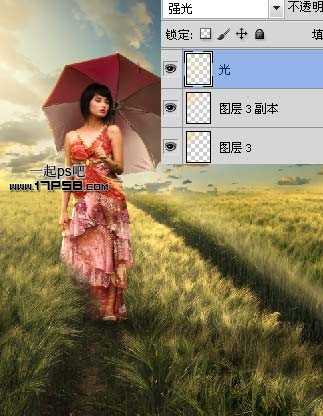 ‘photoshop合成美女走在草原上的夏天场景‘