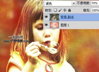 ‘photoshop将吹泡泡的女孩图片制作出复古效果‘