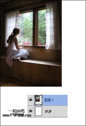 ‘photoshop合成美女临窗观看梦幻般的外景‘