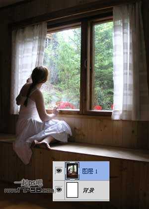 ‘photoshop合成美女临窗观看梦幻般的外景‘