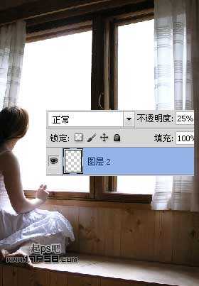 ‘photoshop合成美女临窗观看梦幻般的外景‘