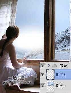 ‘photoshop合成美女临窗观看梦幻般的外景‘