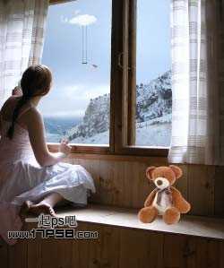 ‘photoshop合成美女临窗观看梦幻般的外景‘