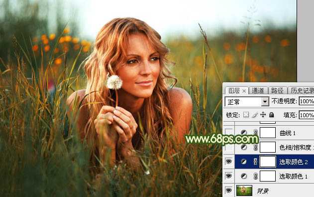 ‘Photoshop为草地人物图片打造暗调中性黄绿色‘