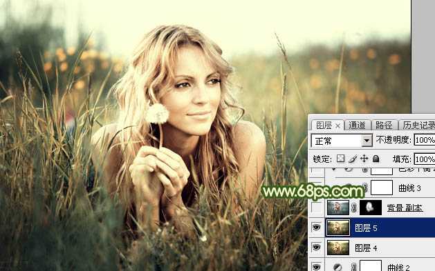 ‘Photoshop为草地人物图片打造暗调中性黄绿色‘