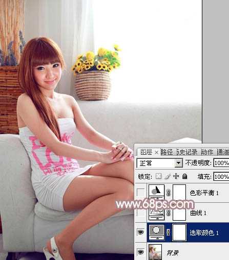 ‘Photoshop为室内美女图片增加柔美的淡调紫褐色‘