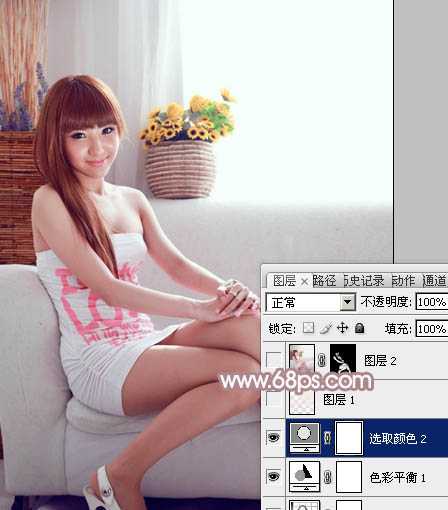 ‘Photoshop为室内美女图片增加柔美的淡调紫褐色‘