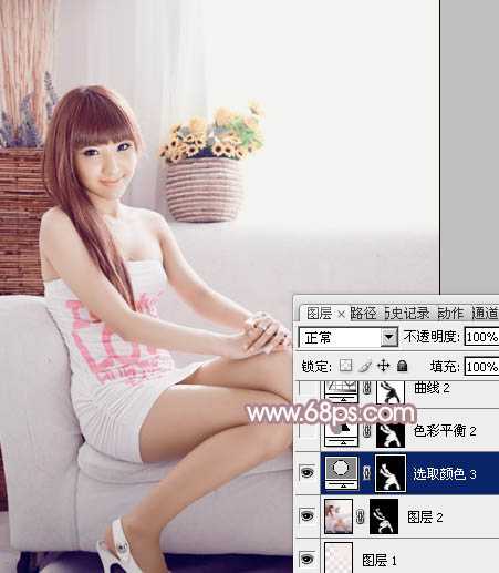 ‘Photoshop为室内美女图片增加柔美的淡调紫褐色‘