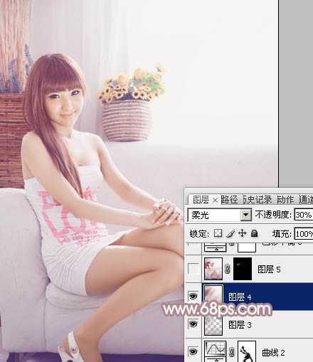 ‘Photoshop为室内美女图片增加柔美的淡调紫褐色‘