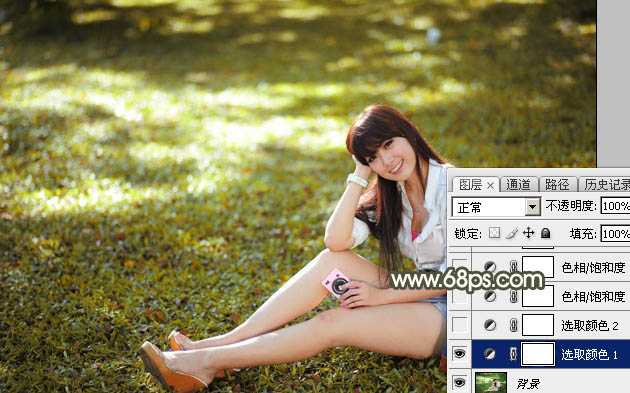 ‘Photoshop将草地美女图片打造出唯美的阳光褐色‘