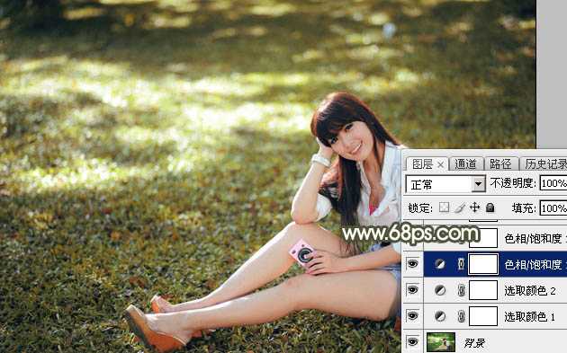‘Photoshop将草地美女图片打造出唯美的阳光褐色‘