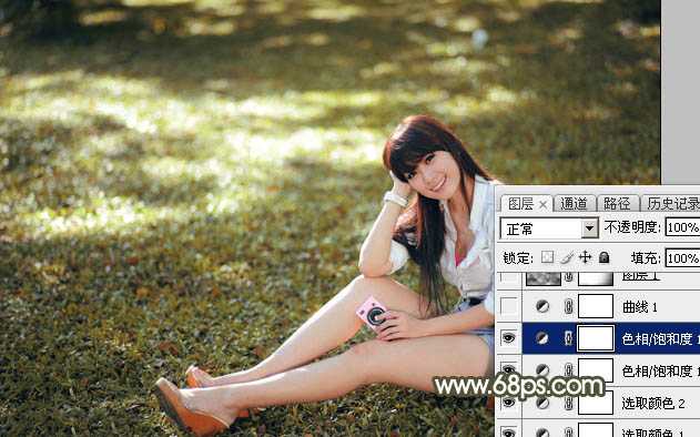 ‘Photoshop将草地美女图片打造出唯美的阳光褐色‘