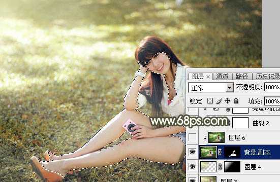‘Photoshop将草地美女图片打造出唯美的阳光褐色‘