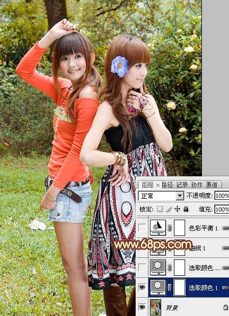 ‘Photoshop为树林美女图片打造出艳丽的橙褐色效果‘