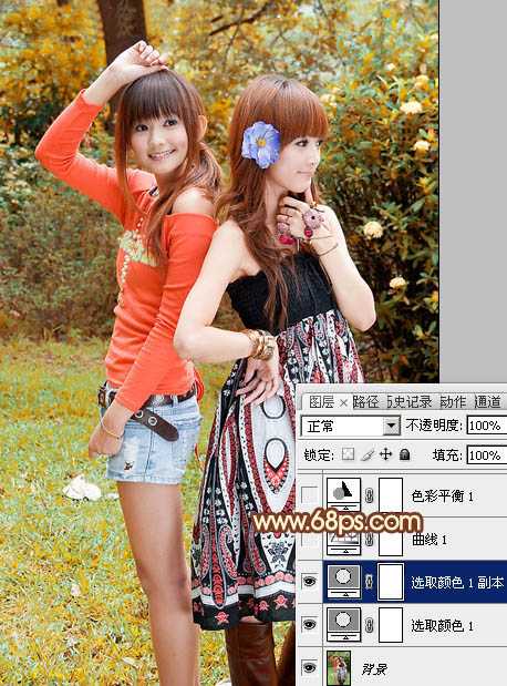 ‘Photoshop为树林美女图片打造出艳丽的橙褐色效果‘