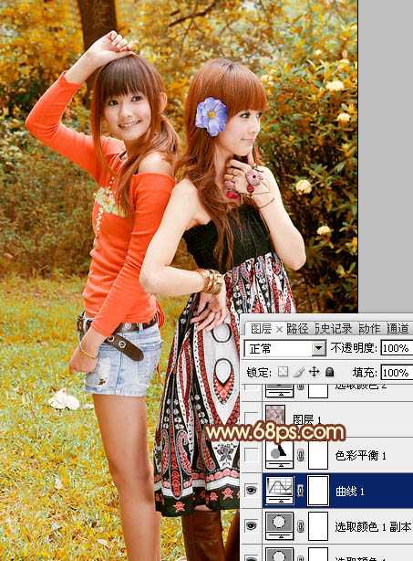 ‘Photoshop为树林美女图片打造出艳丽的橙褐色效果‘