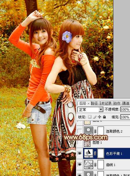 ‘Photoshop为树林美女图片打造出艳丽的橙褐色效果‘
