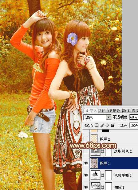 ‘Photoshop为树林美女图片打造出艳丽的橙褐色效果‘