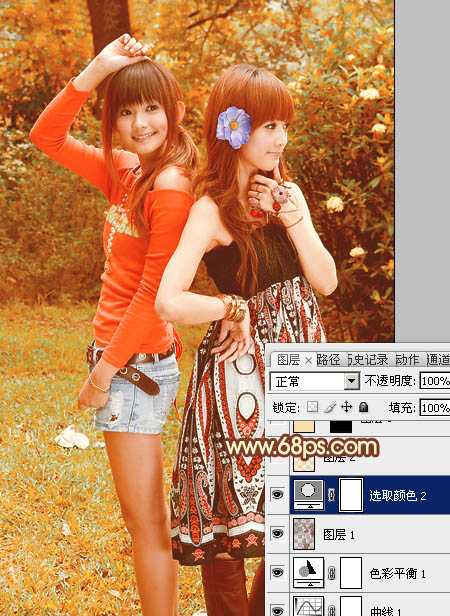 ‘Photoshop为树林美女图片打造出艳丽的橙褐色效果‘