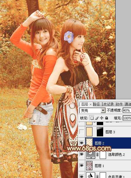 ‘Photoshop为树林美女图片打造出艳丽的橙褐色效果‘