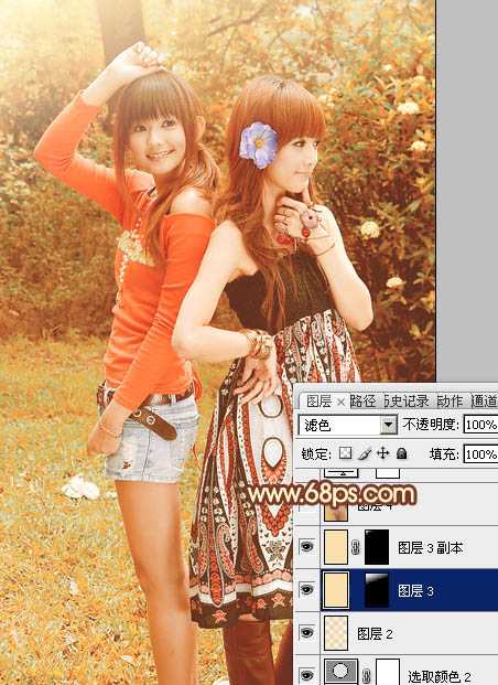 ‘Photoshop为树林美女图片打造出艳丽的橙褐色效果‘