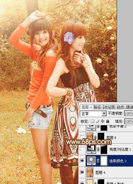 ‘Photoshop为树林美女图片打造出艳丽的橙褐色效果‘