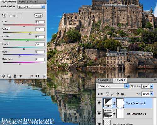 ‘Photoshop将建筑物图片制作出水波倒影效果‘
