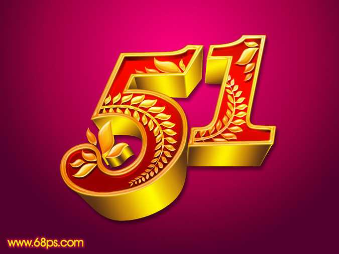 ‘Photoshop设计制作华丽的五一金色花纹浮雕立体字‘