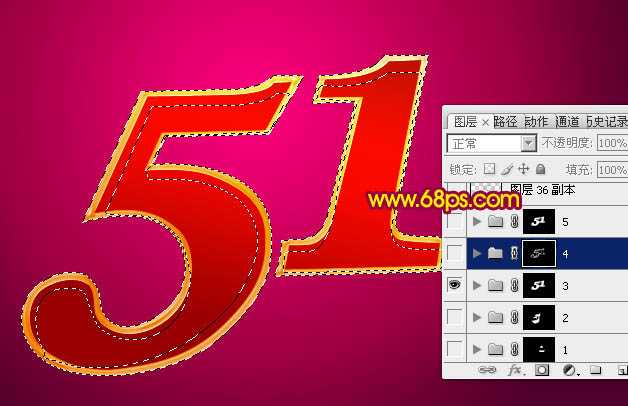 ‘Photoshop设计制作华丽的五一金色花纹浮雕立体字‘