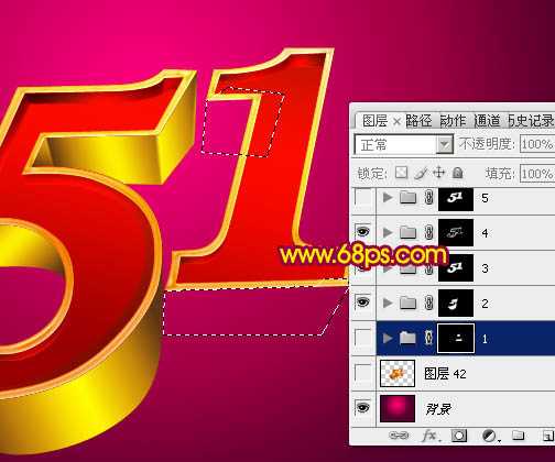‘Photoshop设计制作华丽的五一金色花纹浮雕立体字‘