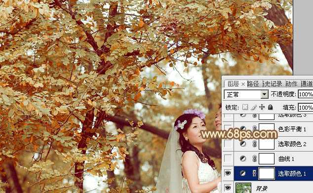 ‘Photoshop将树林婚片打造出柔和温馨的秋季暖色调‘