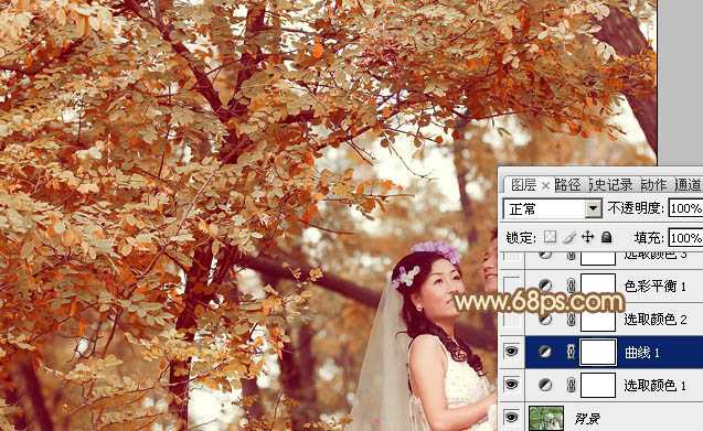‘Photoshop将树林婚片打造出柔和温馨的秋季暖色调‘