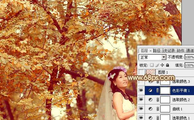 ‘Photoshop将树林婚片打造出柔和温馨的秋季暖色调‘