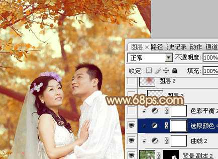 ‘Photoshop将树林婚片打造出柔和温馨的秋季暖色调‘