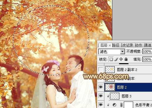 ‘Photoshop将树林婚片打造出柔和温馨的秋季暖色调‘
