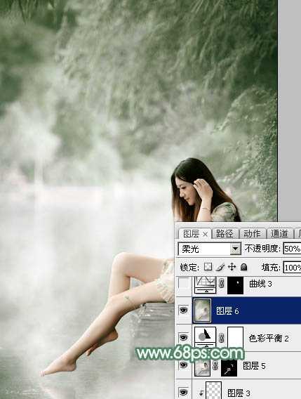 ‘Photoshop打造唯美的古典淡绿色外景人物图片‘