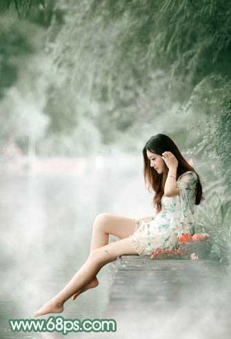 ‘Photoshop打造唯美的古典淡绿色外景人物图片‘