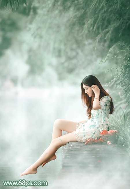 ‘Photoshop打造唯美的古典淡绿色外景人物图片‘