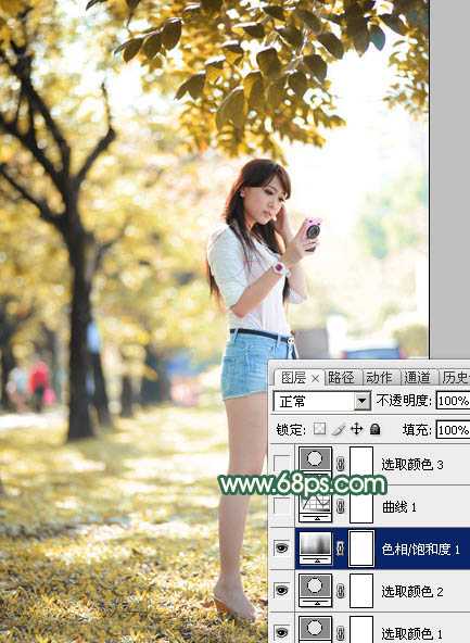 ‘Photoshop将树边美女调出甜美的秋季橙红色‘