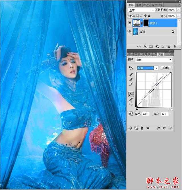 ‘Photoshop为室内古装美女增加梦幻的海底蓝色调‘